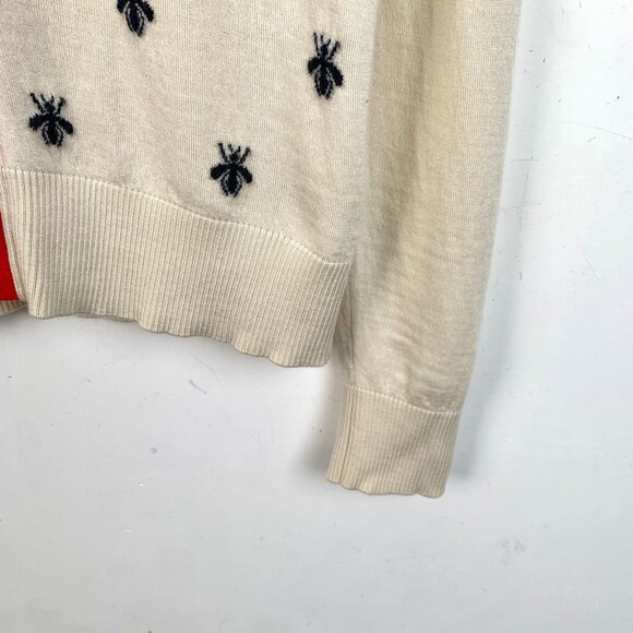 Gucci Beige Wool Cardigan With Red Trim & Insect Embroidery - Picture 4 of 7